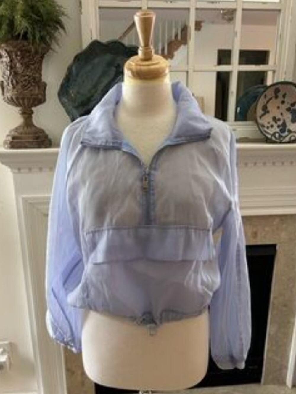 Love J sheer cropped half-zip pullover windbreaker jacket Purple Blue Small